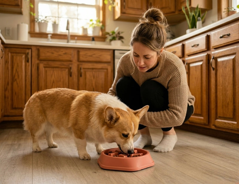Dog enjoying a Paworaa slow feeder bowl